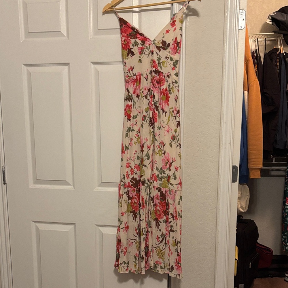 Abercrombie & Fitch Cream Maxi Dress with Pink & Red Floral Print